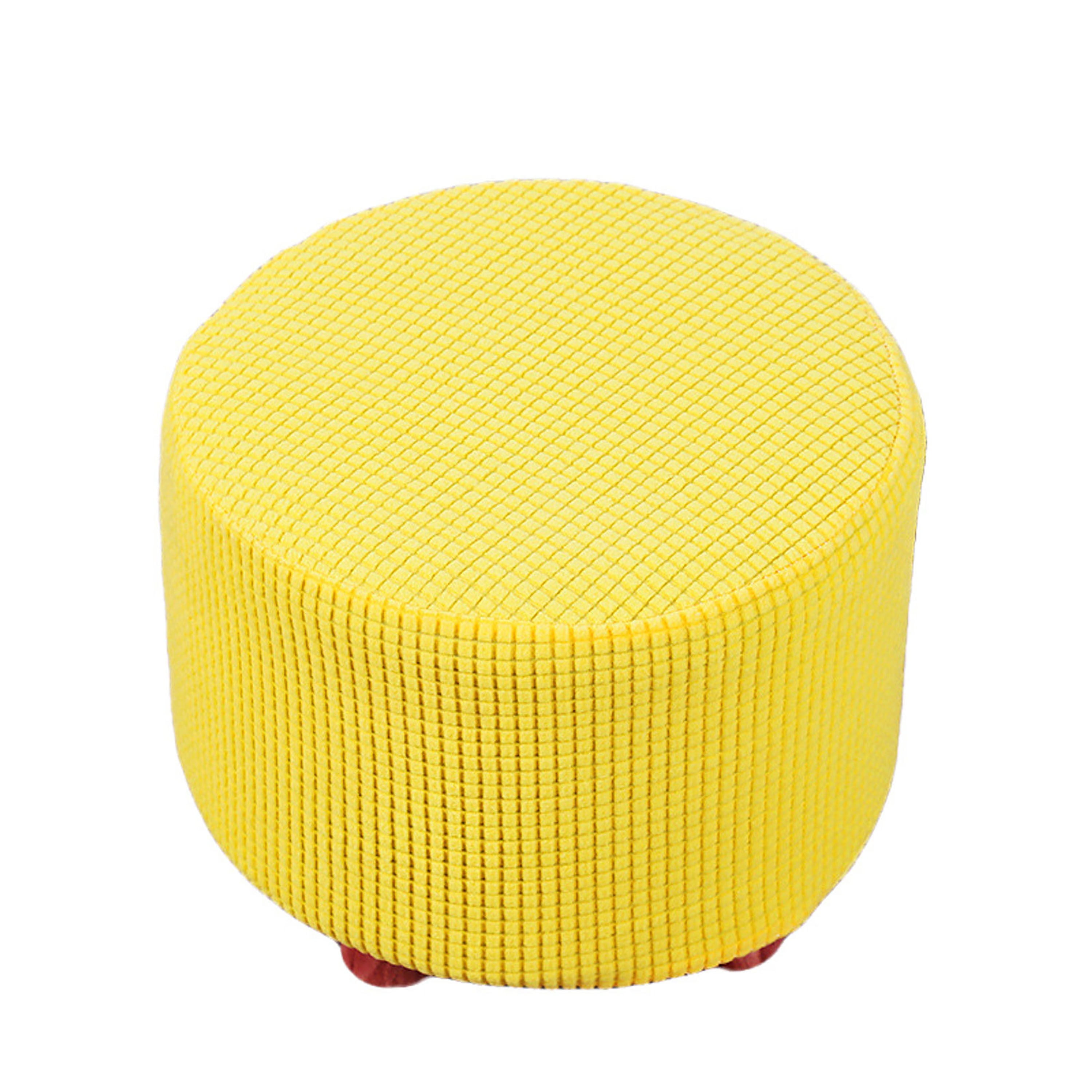 Round Ottoman Cover,Checkered Jacquard Footstool Cover Washable,Stretch Ottoman Slipcovers Stain