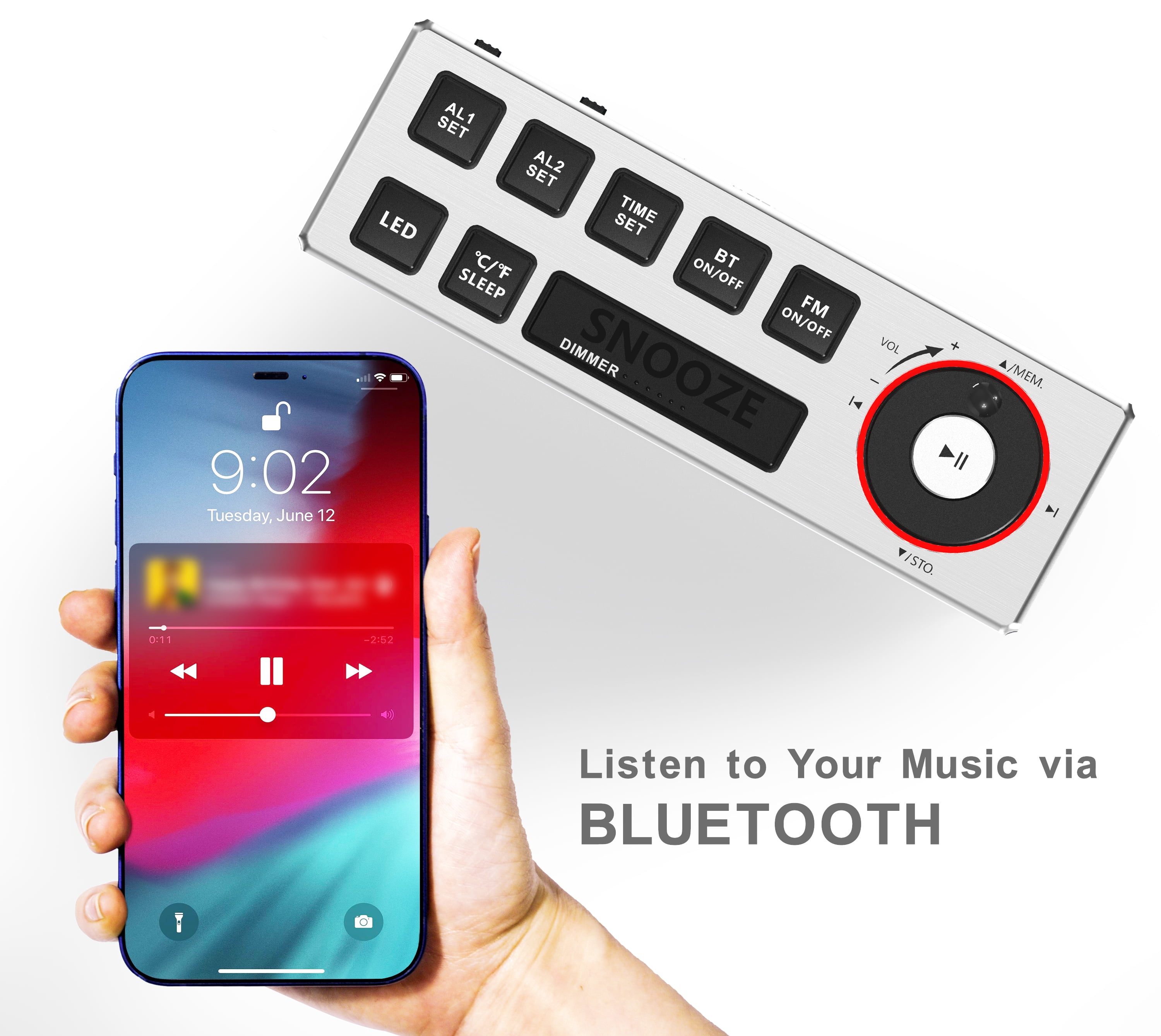 Alarm Clock with FM Radio, USB Charging, 1.8'' Ice Blue LED Display, Night Light, Dual Alarm, Snooze, Dimmer Control, Bedside Office Electronic Clock iTOMA CKS508