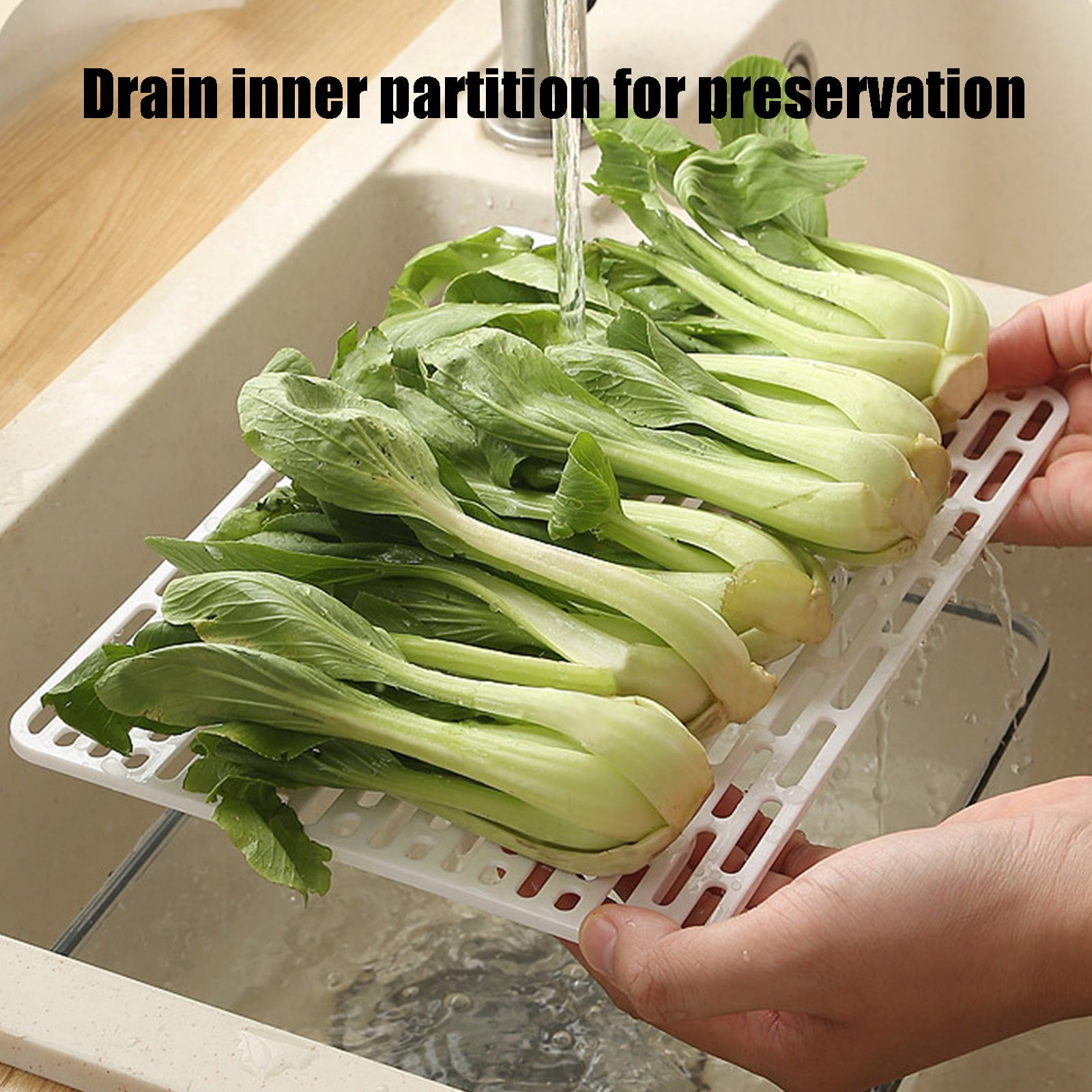 Double Layer Food Storage Container with Drain Tray, Stackable Airtight Produce Keeper Bin, BPA-Free Plastic Fresh Box for Fruits Vegetables Meat Kitchen Refrigerator