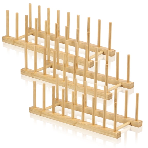 3Pcs Bamboo Dish Dying Rack Durable Bamboo Plate Dish Rack Multifunctional Pot Lid Plate Organizer Holder Easy to Use Bowl and Plate Storage Rack Practical Dish Drainer Drying Rack for Home Kitchen