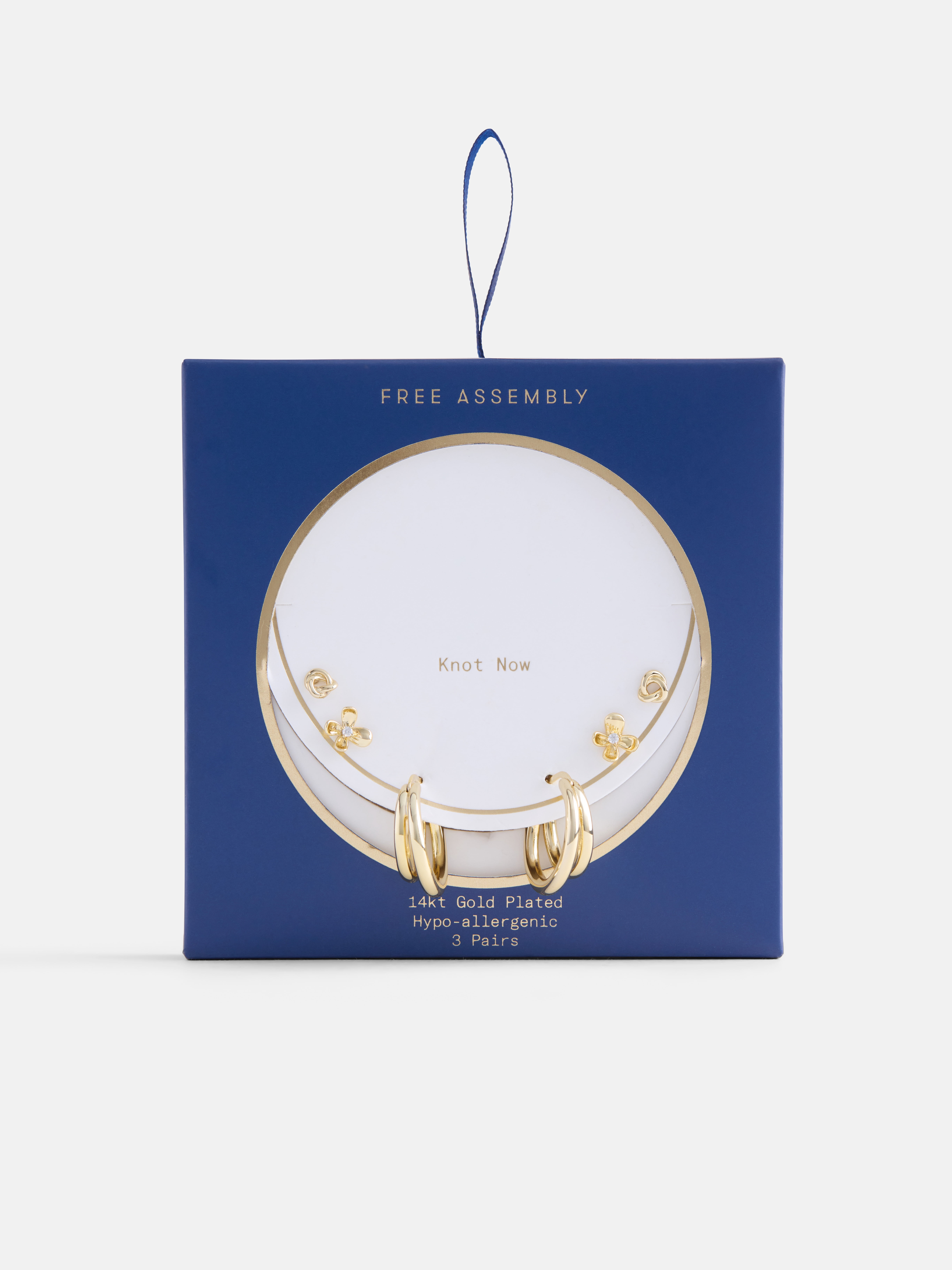 Free Assembly Women's Demi Fine 14K Gold Plated Hoop and Stud Earring Set, 3-Pairs