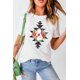 thumbnail image 1 of ABPHQTO Camiseta de manga corta con cuello redondo y estampado geométrico de flores blancas para mujer, 1 of 5