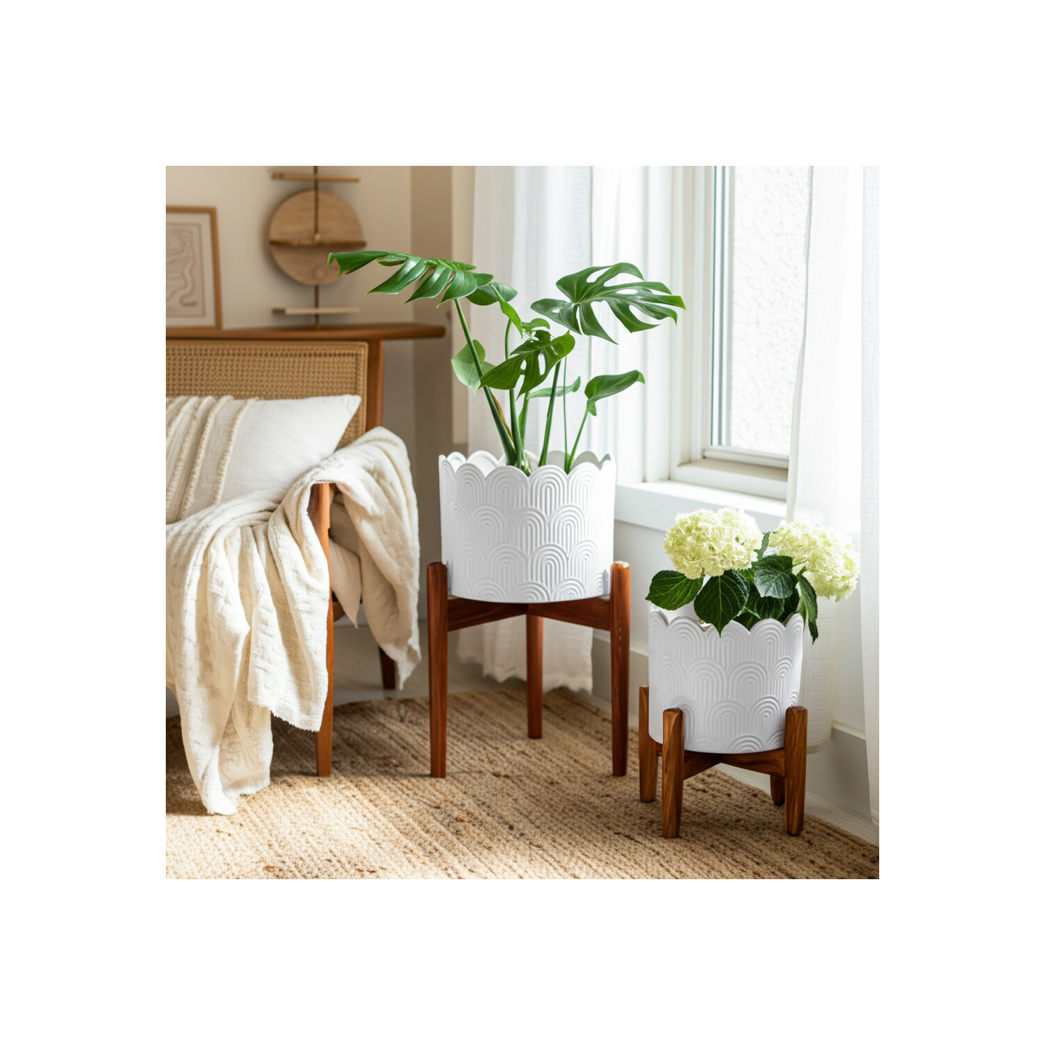 Ceramic Flower Pots and Planters for Home Decor - Indoor or Outdoor Plant Pots for Succulents, Herbs, and Orchids - Decorative Pots for Living Room, Bedroom, or Office - Set of 2, 10", 8",  White