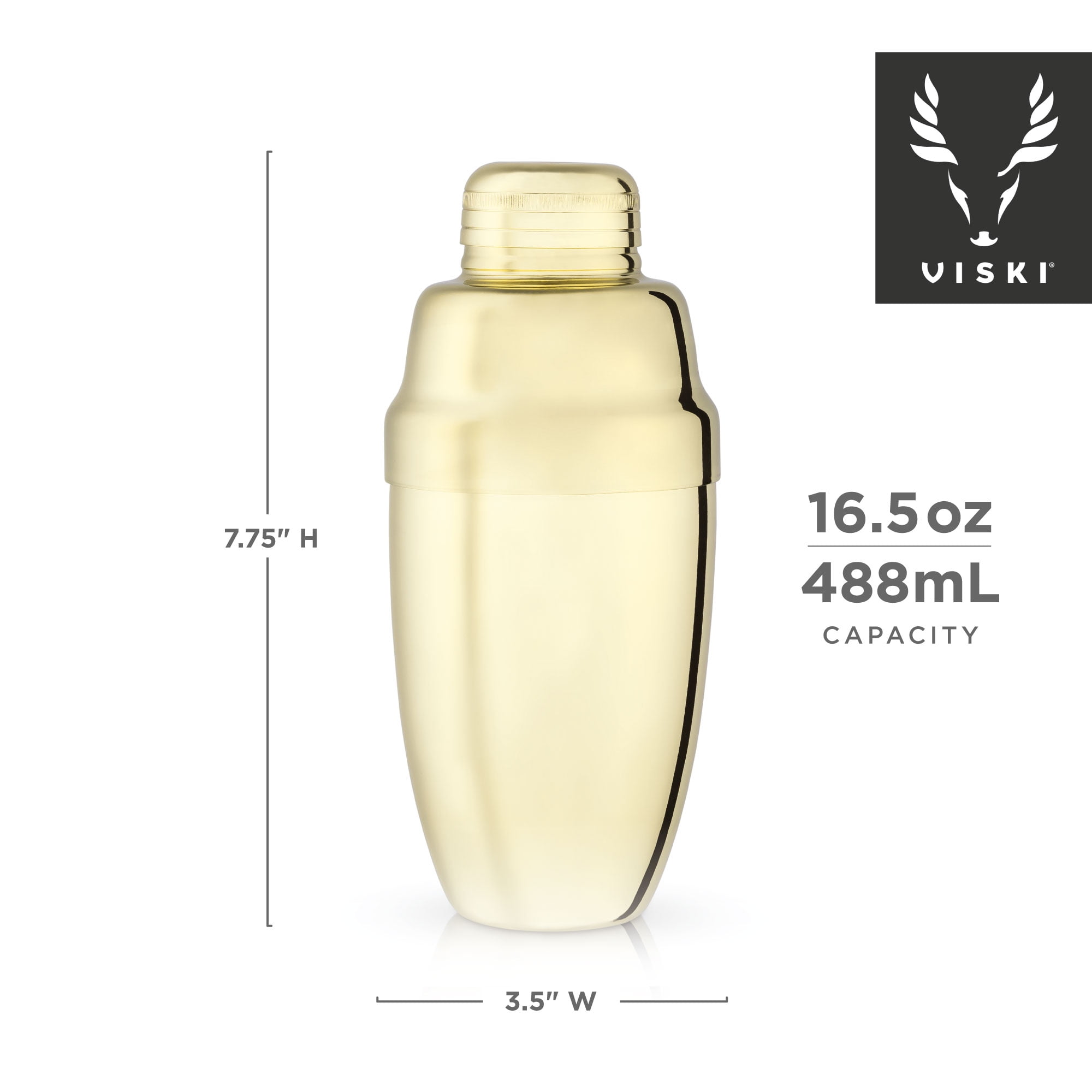 Viski Gold Heavyweight Cocktail Shaker Set, 17 oz Stainless Steel Shaker  With Strainer - Walmart.com