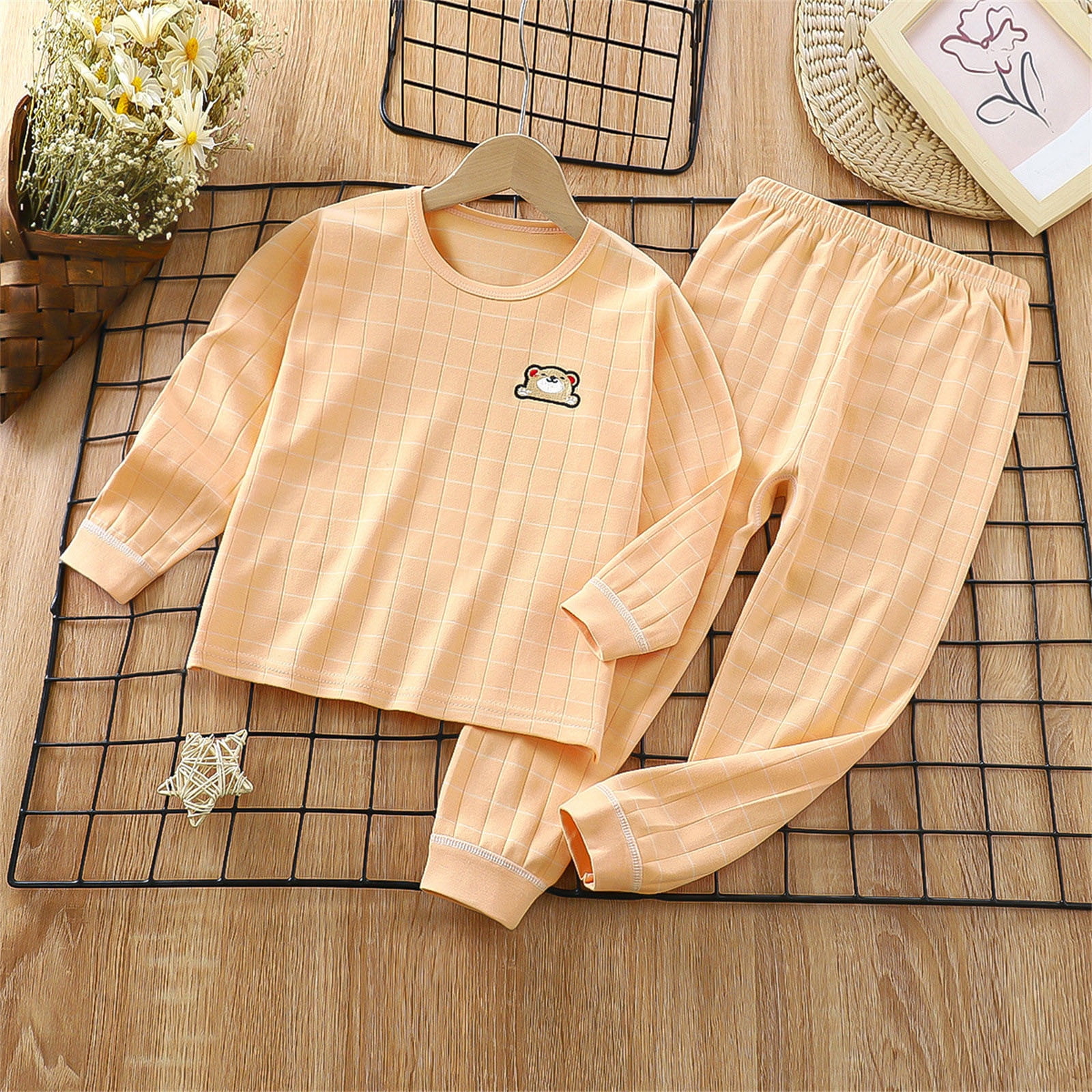 Zanvin Cute Children s Pajamas Set Pjs Sleepwear Little Boys Girls Pajamas Warm Kids Clothes orange 12 Months Orange