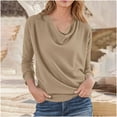 thumbnail image 3 of Otntypg Fall Womens Draped Cowl Neck Shirts Casual Long Sleeve Basic Pleated Tunic Blouse Loose Fit Dressy Pullover Tops for Work Business Khaki XL, 3 of 6