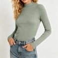 thumbnail image 5 of Xinoom Women Mock Neck Ribbed Long Sleeve Top, Slim Fit Stretchy Basic Tee, Soft Knit Undershirt for Office Daily Outfit Green,XXS, 5 of 8