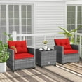 thumbnail image 4 of Costway 3 PCS Patio Rattan Furniture Bistro Set Cushioned Sofas Side Table Armrest Red, 4 of 9