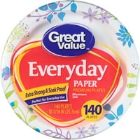 Great Value Everyday Premium Paper Plates, 10 1/16", 140 Count