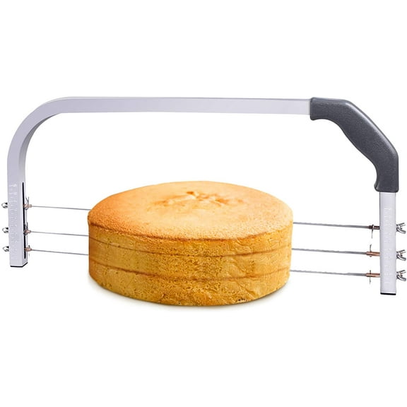 ABCISI Adjustable Cake Leveler Professional Layer Cake Slicer Cutter 3 Blades Stainless Steel Cut Saw 18" Wide with 2pcs Plastic Scrapers for Baking Tools
