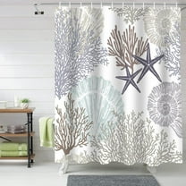 Shower Curtain Nautical Coastal Ocean Coral Shower Curtains for Bathroom Decor Beach Themed Grey Shower Curtain Sets with Hooks Waterproof Fabric Bath Curtain Extra Long 72" X 84"