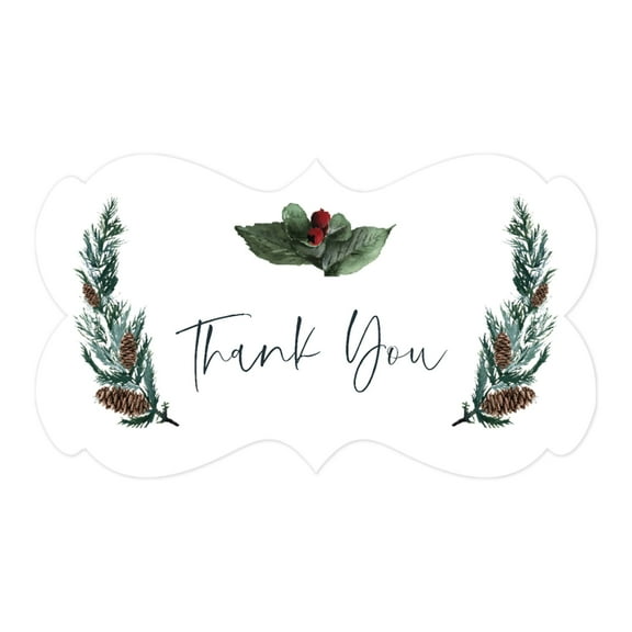 Koyal Wholesale Winter Snowy Woodland Forest Watercolor Wedding Party, Fancy Frame Stickers, Thank You, 36-Pack