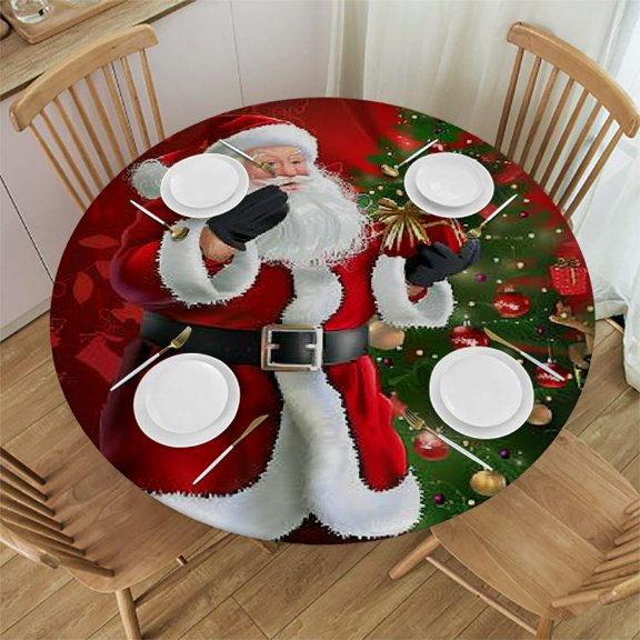 Orinice Santa Claus Christmas Tree Presents Round Table Cover Stain Resistant Washable Indoor Outdoor Tablecloth Kitchen Dining Wedding Parties Full Width Single-Sided Printing