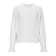 thumbnail image 5 of TKLPEHG Long Sleeve Womens Tops Fall Eyelet V Neck Shirts Fashion Smocked Hem Crop Tops Dressy Casual Tunic Shirts (White,S), 5 of 8
