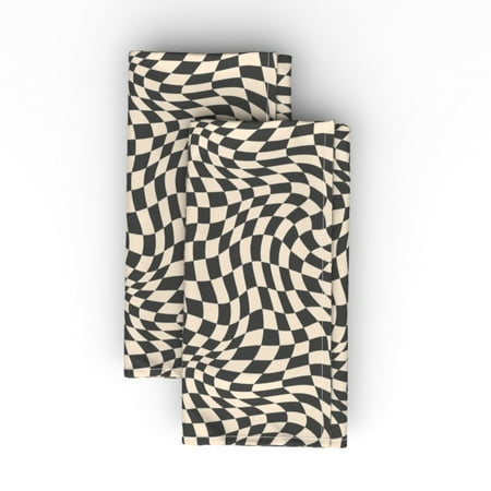 

Linen Cotton Canvas Dinner Napkins (Set of 2) - Optical Pattern Black Beige Psychedelic Warped Wavy Illusion Geometric Modern Trending 70S Y2K Print Cloth Dinner Napkins by Spoonflower
