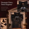 thumbnail image 6 of 16'' Light Up Gauze Ghost Wreath Warm LED Halloween Front Door Hanging Ornament Neutral Cottagecore Farmhouse Porch Wall Decor, Glowing White Ghost Ribbon Wreath for Party Wall Porch Decoration, 6 of 10