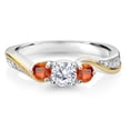 thumbnail image 3 of Gem Stone King 925 Sterling Silver and 10K Yellow Gold White Lab Grown Diamond 3 Stone Engagement Ring for Women (0.62 Cttw, Gemstone April Birthstone, Size 8), 3 of 6