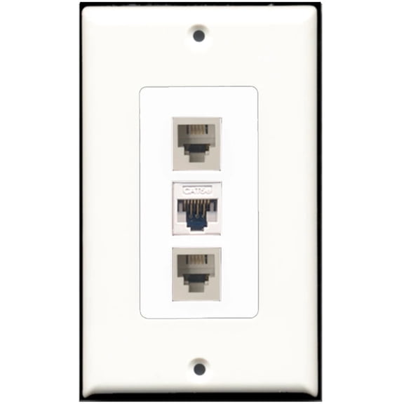 Ultra Spec Cables 2 Port Phone 1 Cat5e Ethernet Wall Plate w/Female/Female Jacks