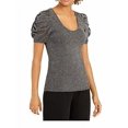 thumbnail image 4 of INC Womens Black Textured Shimmering Short Sleeve Scoop Neck Evening Sweater XS, 4 of 5