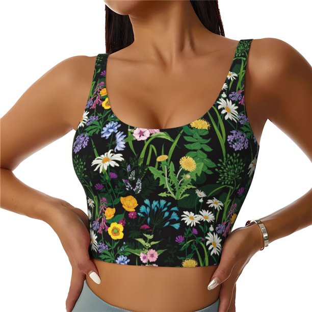 Fotbe Chamomile Sujetador Deportivo Largo sin Aros para Mujer con Almohadillas y Soporte Medio, Transpirable y Absorbente, Camiseta Tipo Chaleco o Tank Top-XX-Large