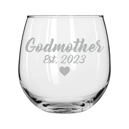 

Wine Glass for Red or White Wine Godmother Est 2023 Christening Baptism (16 oz Stemless)