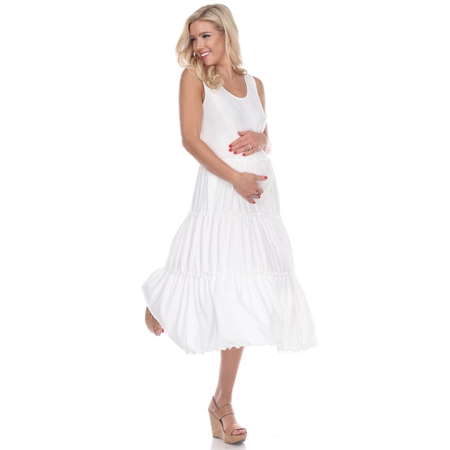 White Mark Robe Midi de Maternité pour Femmes à Encolure Dégagée Teired