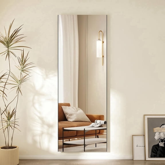 BRIVUE 55"X 20" Framed Nano Wall Mirror, Peel & Stick No Drill Ultra Light Mirror for Gym Yoga Bedroom Closet Door