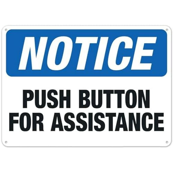 Push Button For Assistance Sign,Facility Safety Signs Metal Tin Sign 8x12 Inch Clear Warning for Home & Busines