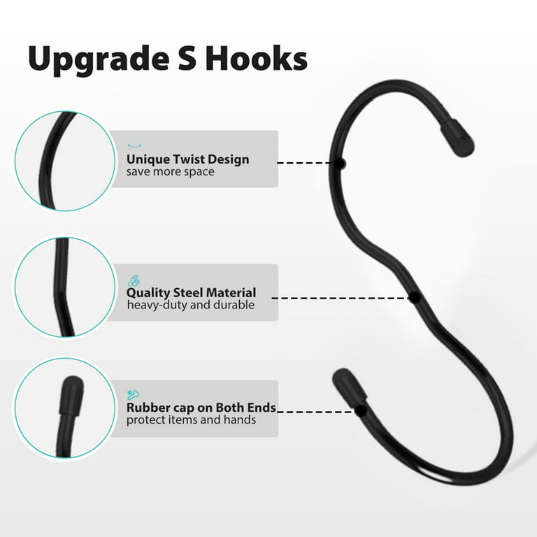 S Hook, Coated S Hooks with Rubber Stopper Non Slip Heavy Duty S Hook,  Steel Metal Rubber Coated Closet S Hooks for Hanging Jeans Plants Jewelry