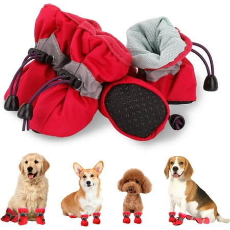 4PCs Dog Boots Dog Shoes Pow Protector for Summer Hot Pavement for Small Medium Dogs Cat with Non-Slip Sole and Reflective Straps(Red.Size 2)