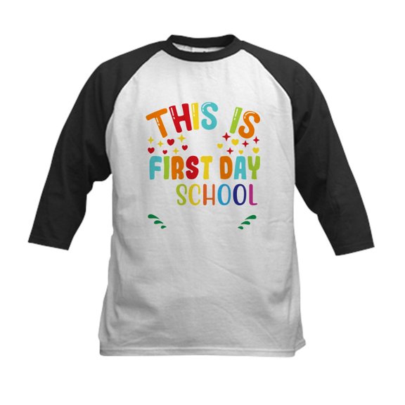 CafePress - This Is My First Day Of School Shi Baseball Jersey - Kids Cotton Baseball Jersey, 3/4 Sleeve Shirt