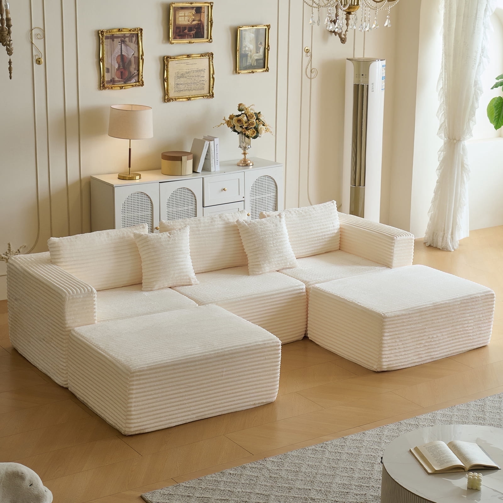 Garaneeds Modular Sectional Sofa for Living Room, 110" Boneless U-Shaped Couch, 5-Seat, Beige
