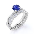 thumbnail image 4 of JeenMata Antique 1.75 Carat Round Dark Lab Created Blue Sapphire Bridal Wedding Ring Set in 18k White Gold Over Silver, 4 of 6