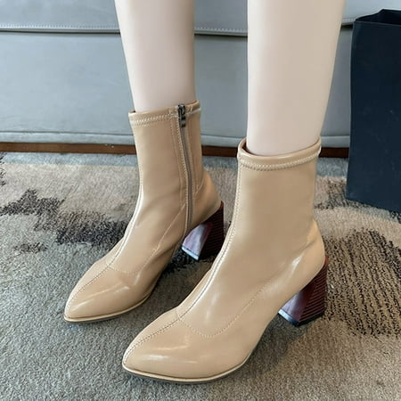 

Wommen Boots Fashion Comfortable Pointed Toe Thick Heel Side Zipper Solid Color Autumn And Winter