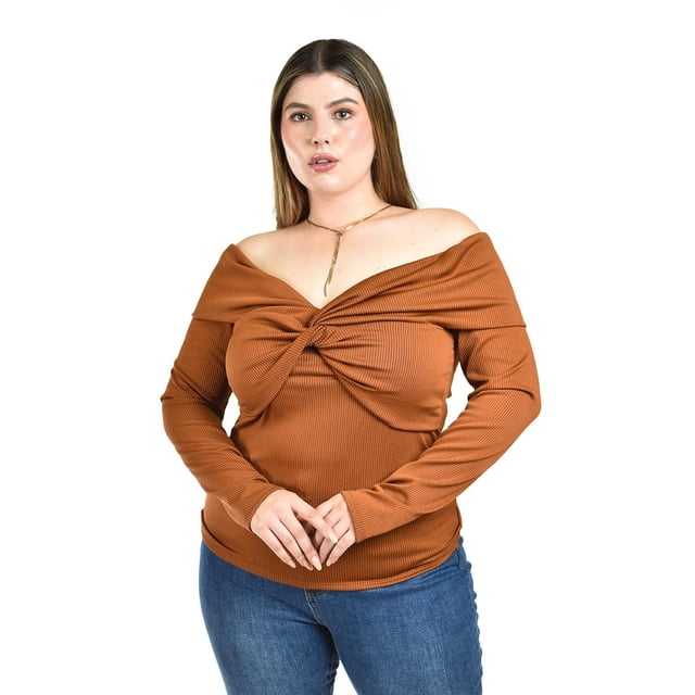 Blusa off shoulder con nudo Roman Fashion/Tallas Extras, 1911 (Chedron) cafe 42