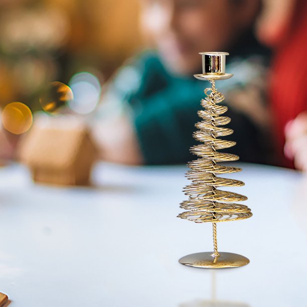 Hueook Home Decor,Gold Metal Christmas Tree Thin Candle Holder Middle