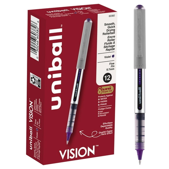 uniball Vision Rollerball Pens, Fine Point (0.7mm), Violet Purple Ink, 12 Count