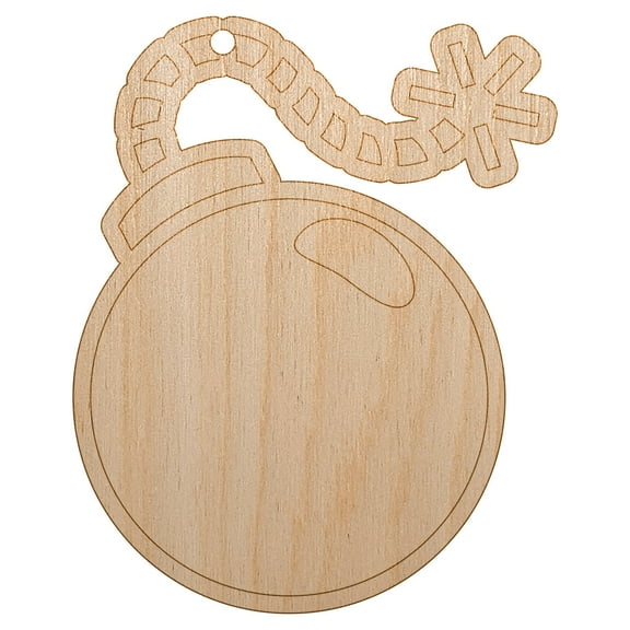 Cartoon Bomb with Fuse Wood Holiday Christmas Tree Ornament Unfinished DIY Pre-Drilled Craft
