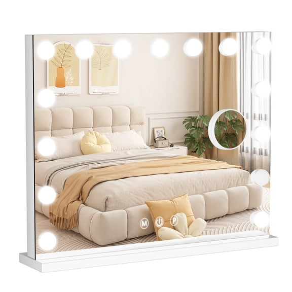 Meoldis Desktop LED Makeup Mirror with Lights - Black Vanity Mirror with 10x Magnification, USB/Type‑C Charging, Touch Control for Dressing Table