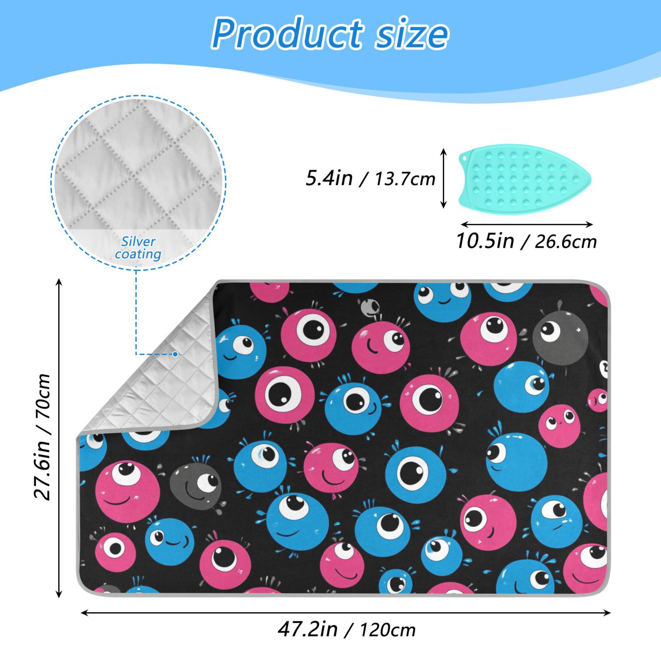 Cartoon Cute Eyes Ironing Mat Blanket for Table Top Travel Portable Ironing Board Pad 47.2x27.6 Inch