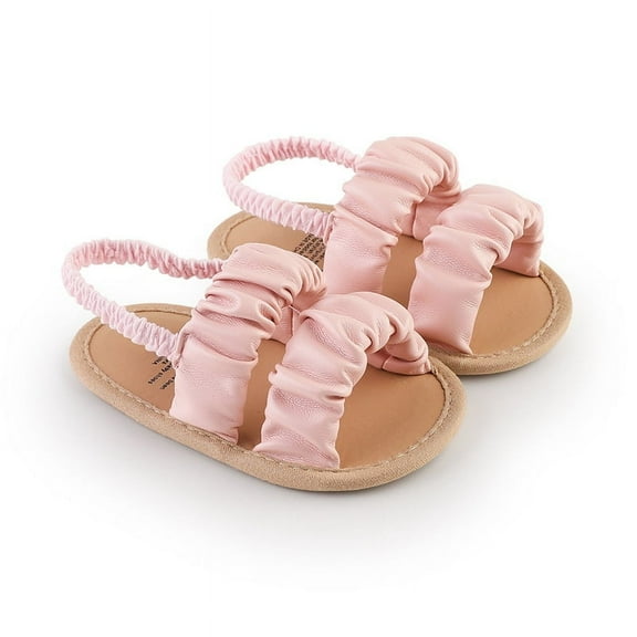 Hotiary Infant Baby Girls Summer Open Toe Sandals Toddler PU Leather Soft Cute Princess Flat Shoes Pink for 0-18M