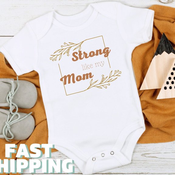 Bella Canvas with Strong Like My Mom Cute, Funny Onsie, Baby Reveal, Gift For Mom, Gymnastic, Kids Tshirt, Kid Raglan 365 Cute Baby Boy or Girl Bodysuit Gift