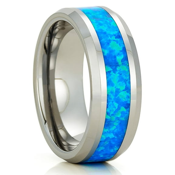 8mm Opal Wedding Ring,Tungsten Wedding Ring,Engagement Ring,Silver Wedding Ring,Tungsten Carbide