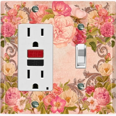 Metal Light Switch Plate Outlet Cover Red Pink Rose Frame Wallpaper ROS024