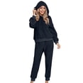 thumbnail image 3 of Defitshape Women's Sherpa Fleece Pajama Set Plain 2 Piece Hoodie Joggers Sweat Outfit Soft Sweatsuit Cozy Long Sleeve Shirt Pants Set Fall Spring Pjs Loungewear Lounge Set Navy X-Large, 3 of 5