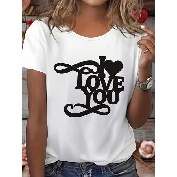 Camiseta de mujer con estampado de corazón de San Valentín: manga corta, cuello redondo, transpirable, ideal para el verano. Ideal para adultos, hombres, mujeres, adolescentes y jóvenes.