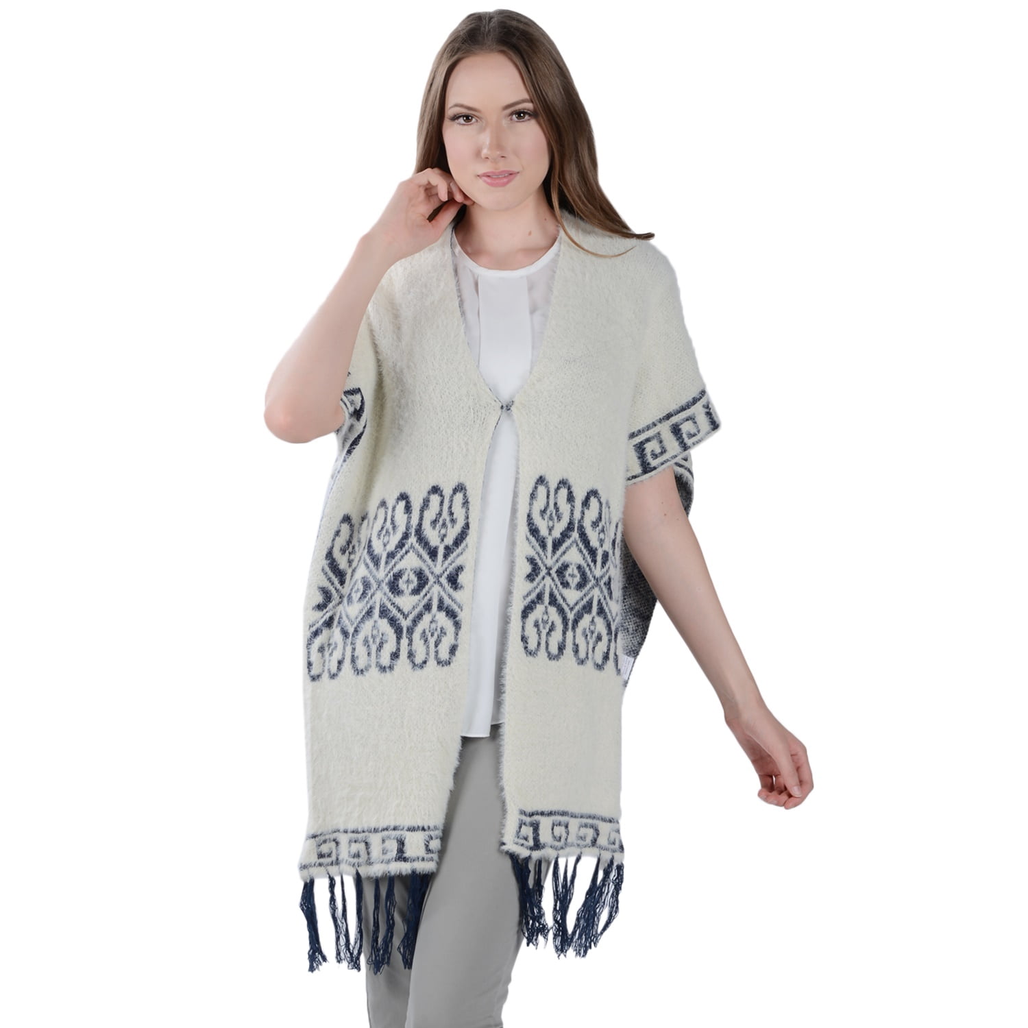 Knit Ruana Poncho Style Blanket Wrap Cape Scarf