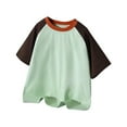 thumbnail image 5 of Viluyesy Girls Boys T-Shirt, Short Sleeve Crew Neck Cotton Color Block Summer Casual Raglan Tee Green 12T, 5 of 7