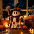 thumbnail image 4 of Voglyf Light Up Ghost Witch Figurine, 5.9" Wooden-Look Halloween Skeleton Decoration with Warm LED Lantern, Cute Spooky Collectible Statue for Indoor Tabletop, Mantel, Desk and Party Decor, 4 of 6