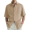 thumbnail image 2 of GceSteap Button Down Shirt for Men Solid Color Short Sleeve Loose Fit Casual Tshirts Shirt Summer Lightweight Beach Shirt Khaki L, 2 of 4
